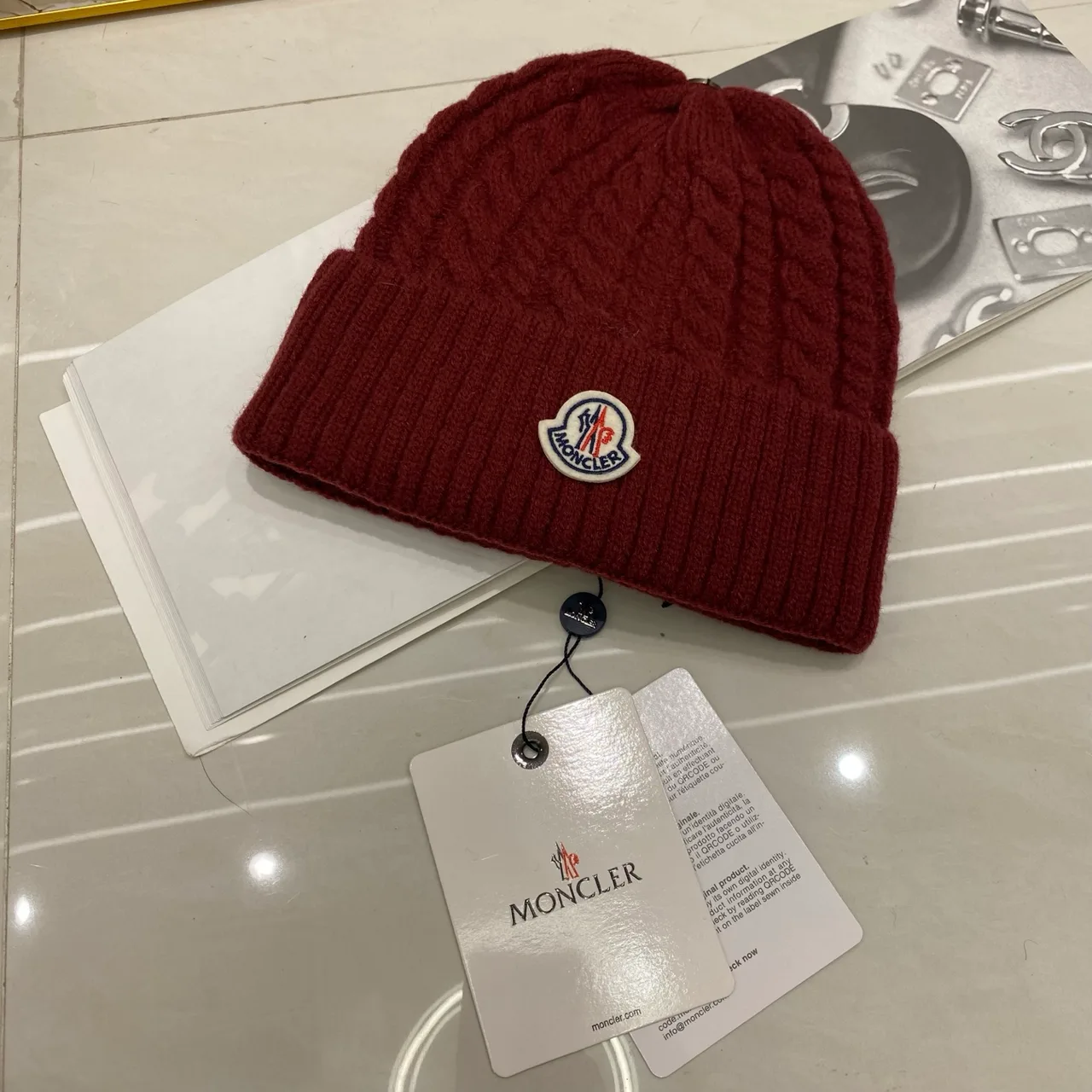 Moncler Beanie in Black & White & Tan & Grey & Beige & Burgundy & Brown · view 6