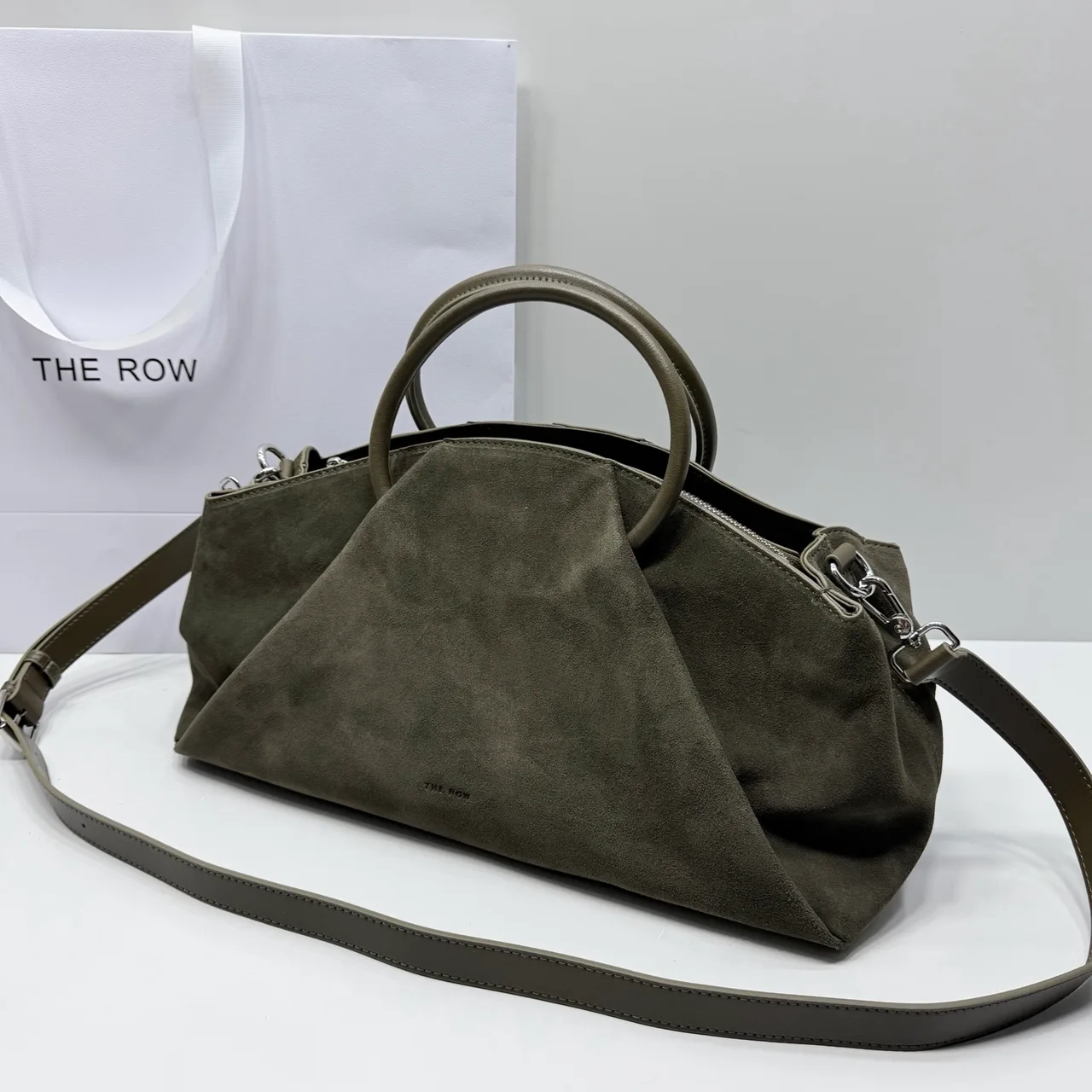 The Row Suede-Look Top-Handle Bag in Green · view 7