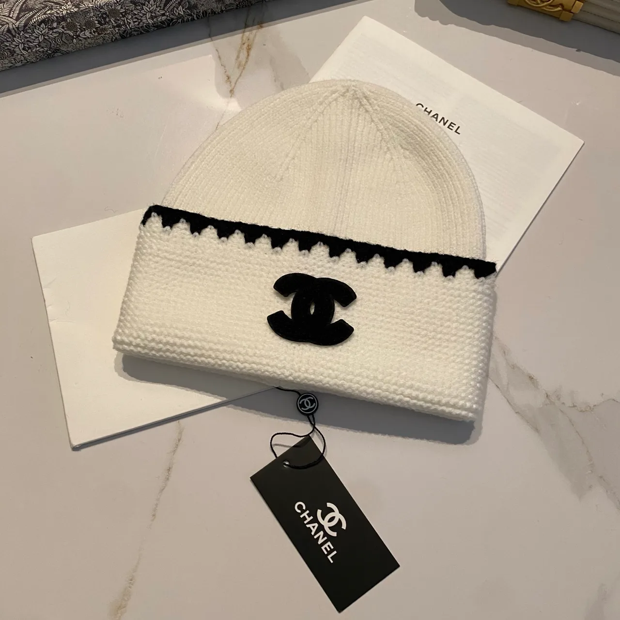 Chanel CC Beanie in Black / White / Brown / Grey · view 2