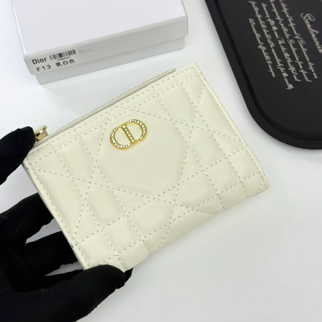 Dior Lambskin Quilted Wallet in Cream · view 2