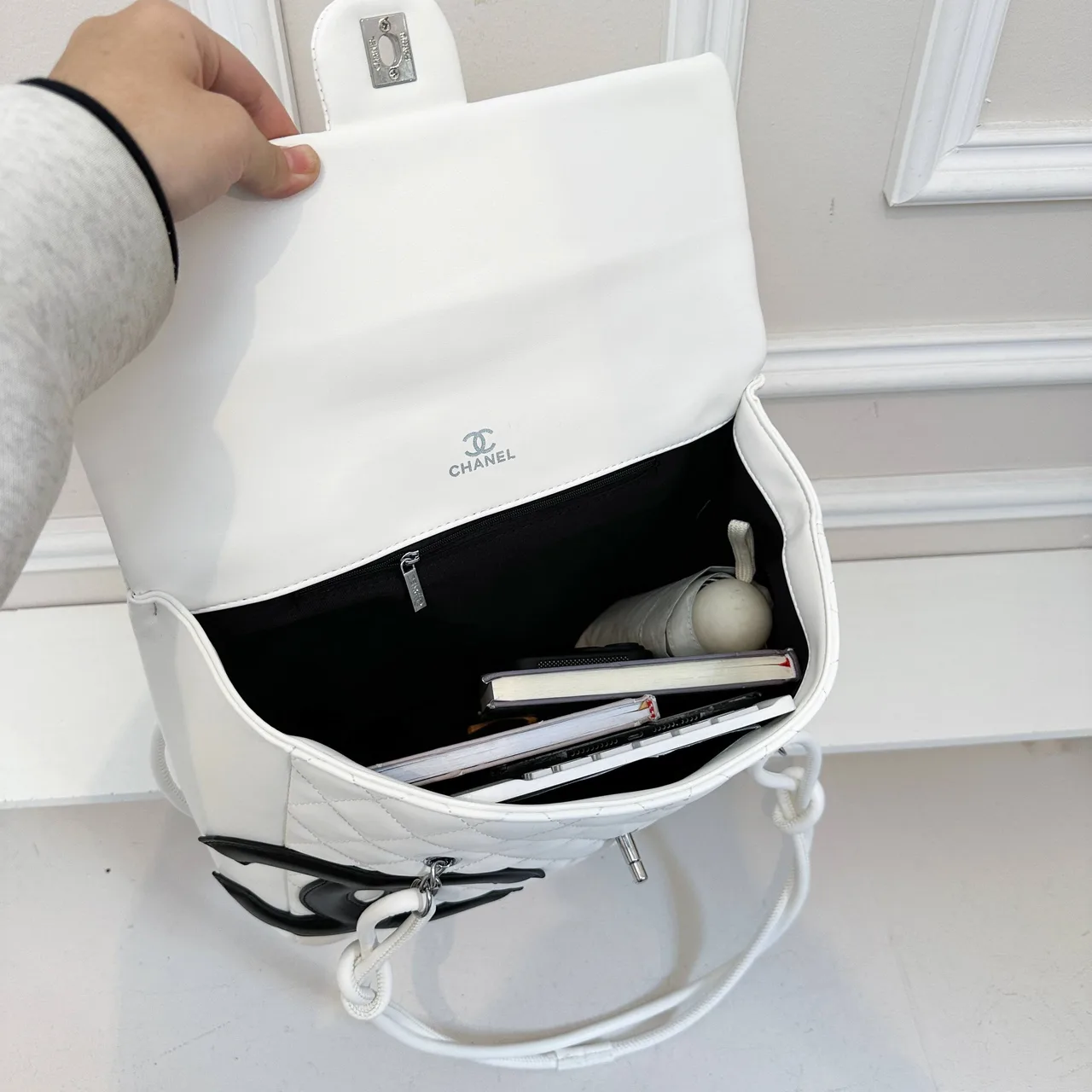 Chanel Quilted CC Tote in Black & White · view 7