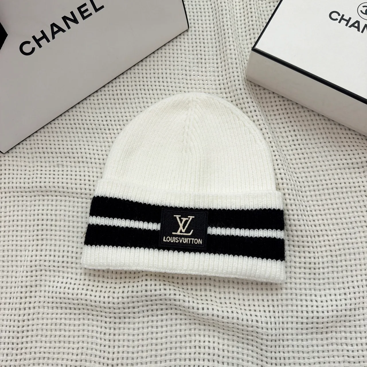 Louis Vuitton Striped monogram knit beanie in Grey & Black & Blue & Burgundy & Brown & Red & White · view 6