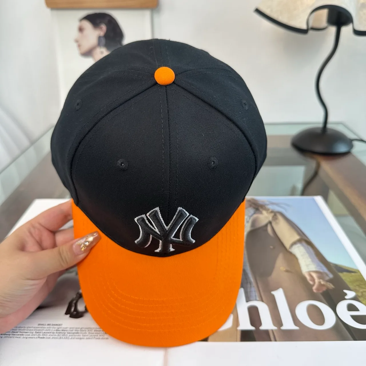 NY Letter Colorblock Baseball Cap in Brown & Black & Grey & Blue · view 6