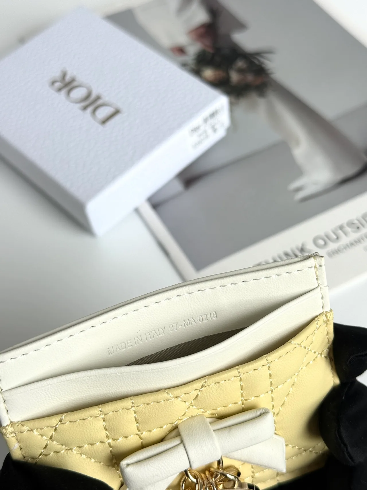 Dior Lambskin Quilted Bow Cardholder in Yellow · view 5