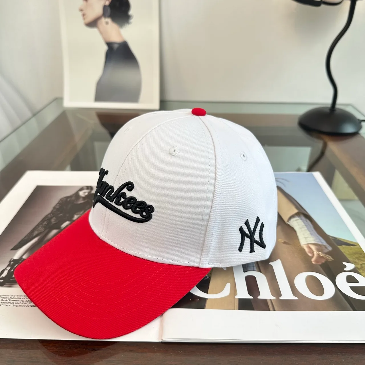 Yankees-Script Colorblock Baseball Cap in Grey & Blue & Brown & White · view 4
