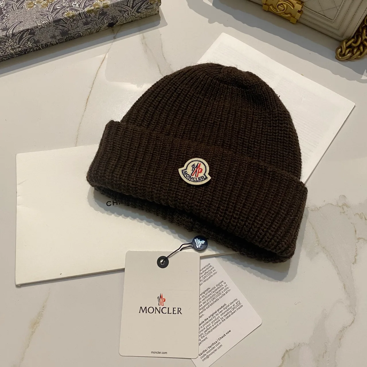 Moncler Beanie in Blue / Beige / Grey / Black / Brown / Burgundy · view 6