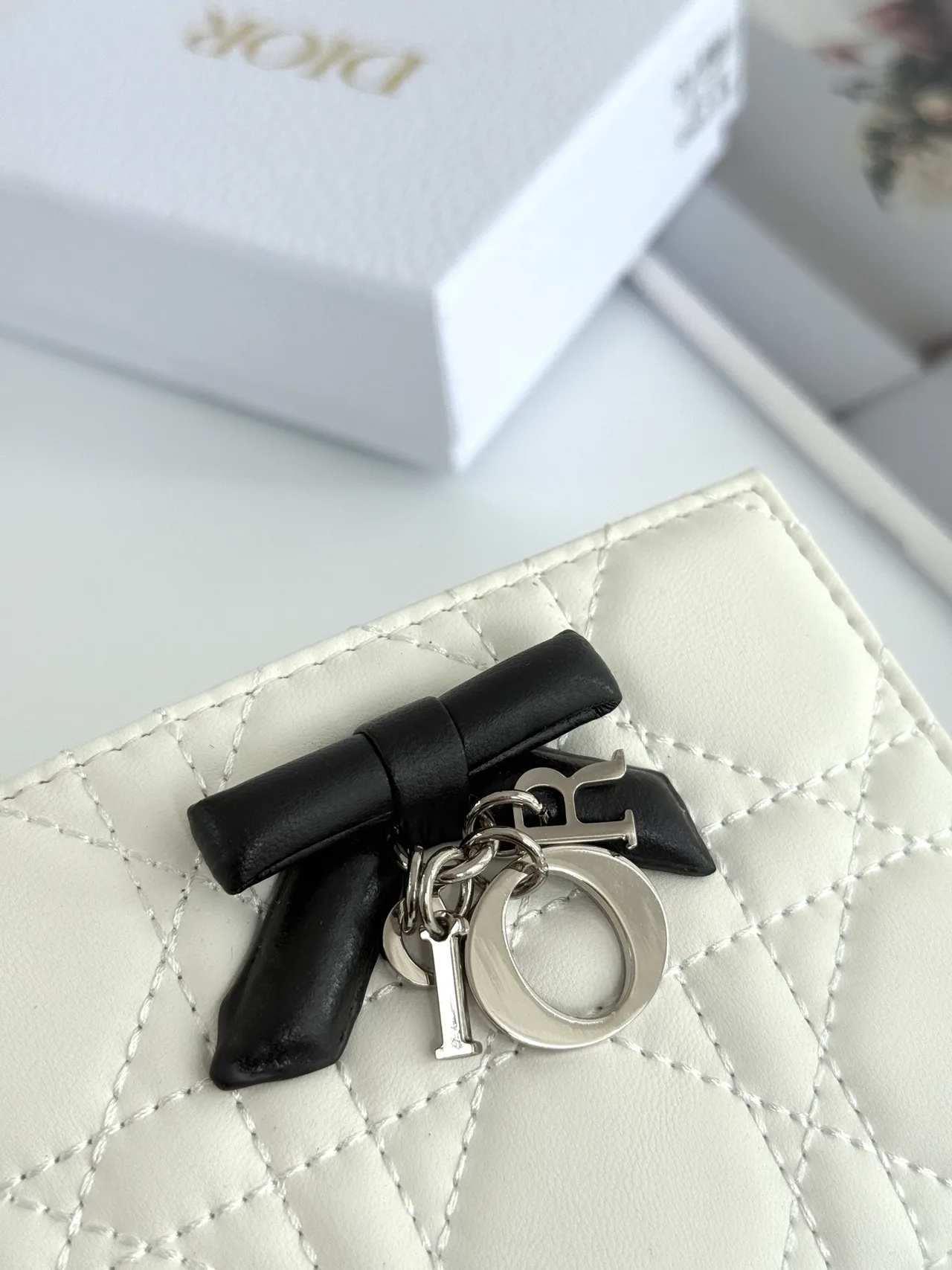 Dior Lambskin Quilted Wallet in White · view 3
