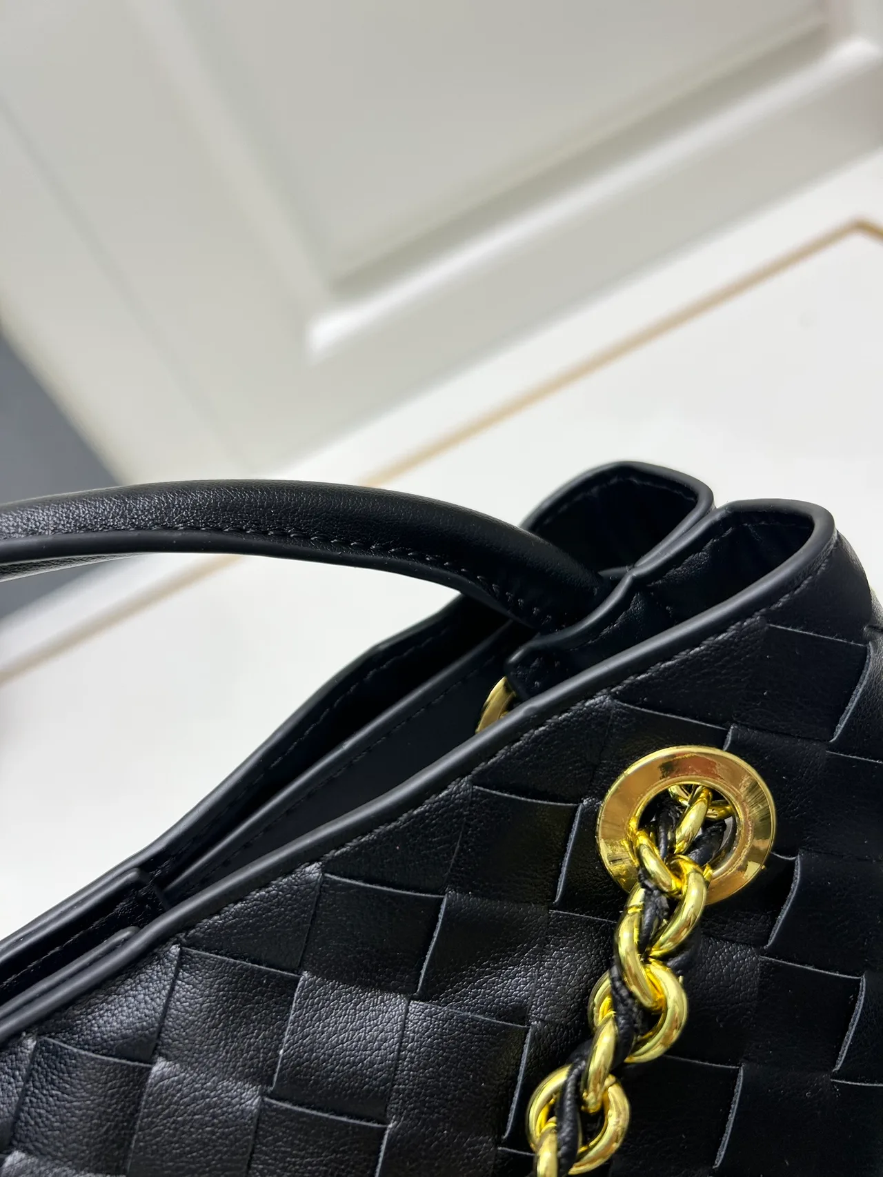 Bottega Veneta Quilted Woven Chain Tote in Black · view 6