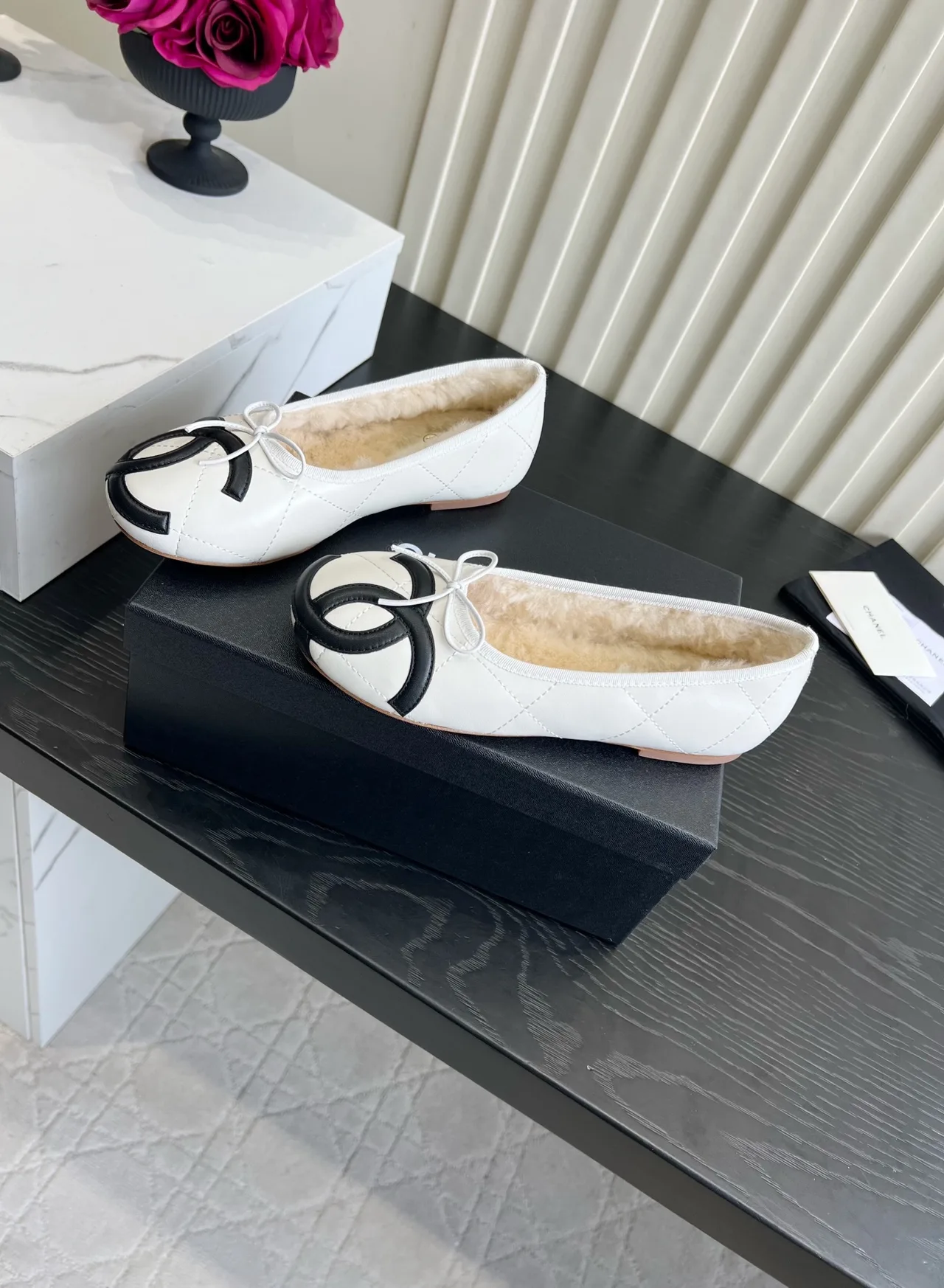 Chanel Sheepskin Quilted Glossy Flats in White · view 2