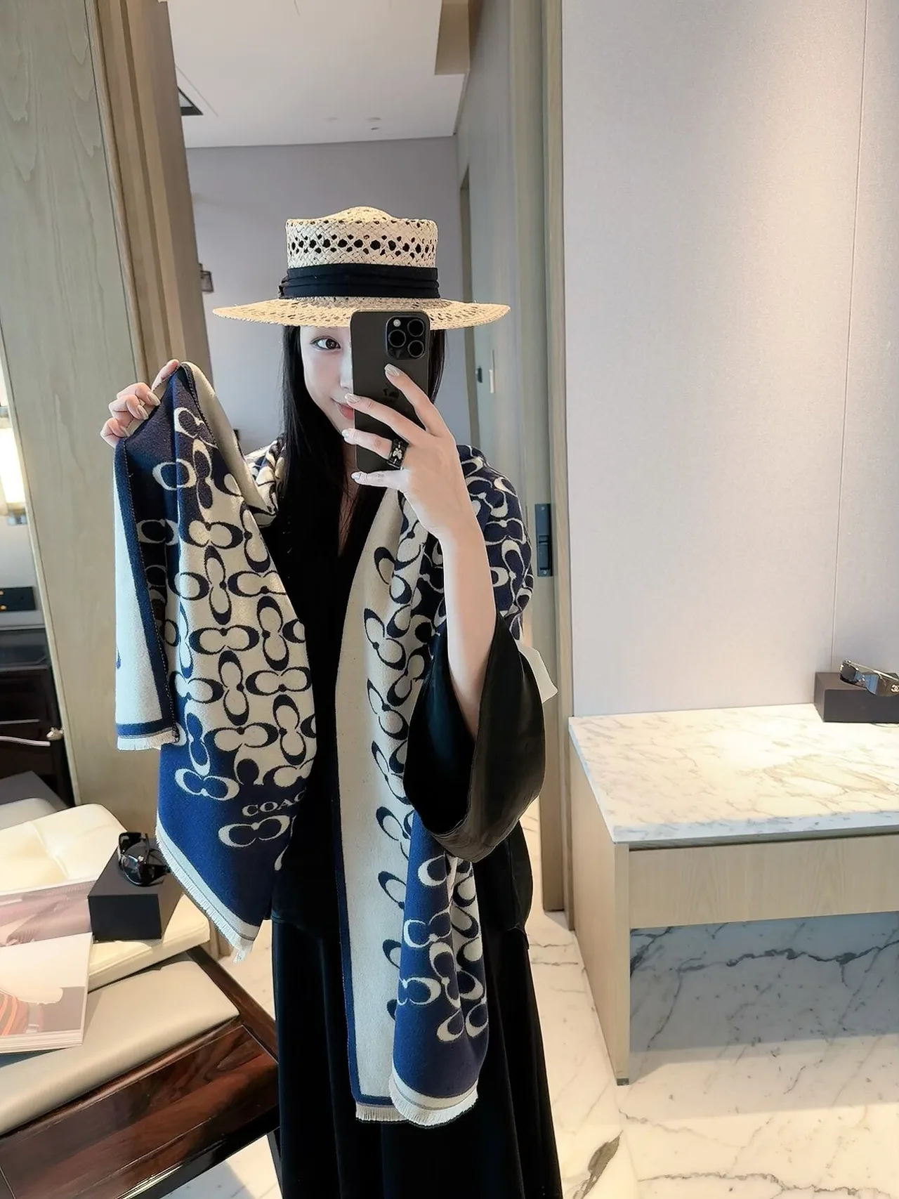 Coach Reversible C Shawl in Blue · view 5