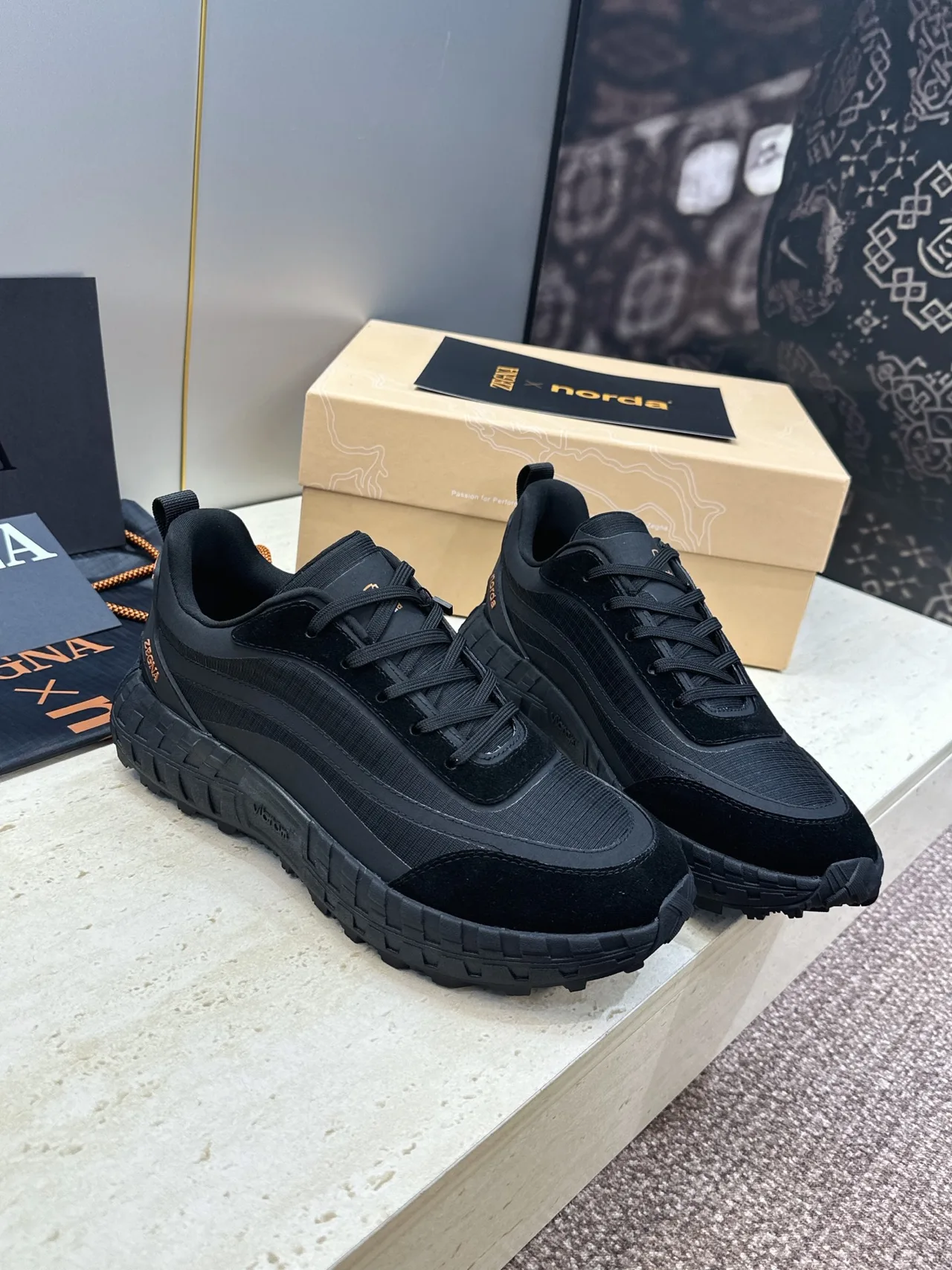 Zegna Suede-Look Round-Toe Sneakers in Black · view 1