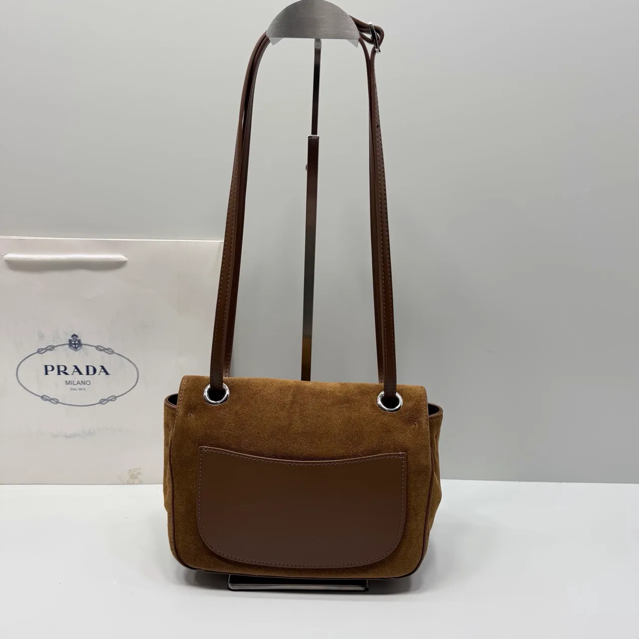 Prada Suede Flap Shoulder Bag in Brown · view 6