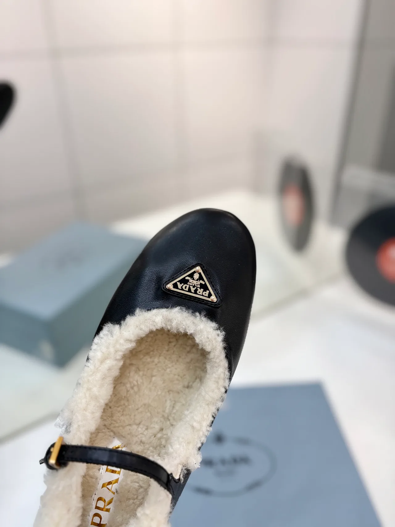 Prada Smooth Mary Jane Shoes in Black · view 6