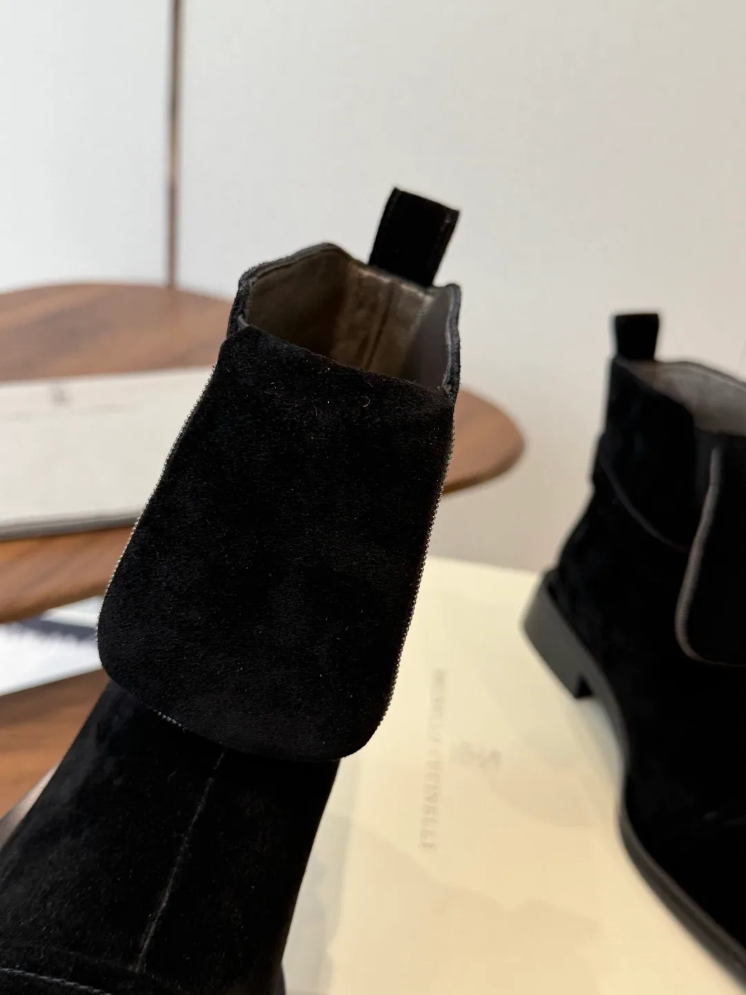 Brunello Cucinelli Pointed-Toe Suede Ankle Boots in Black · view 7