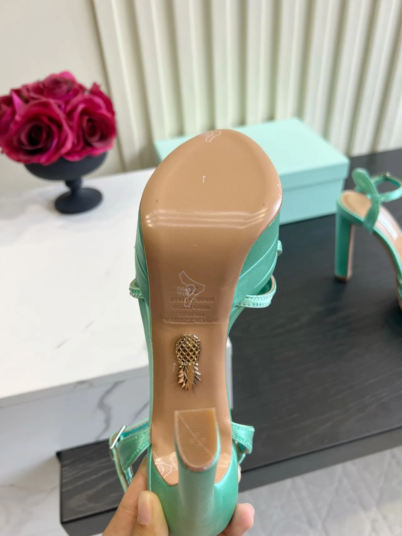 Aquazzura Silk Bow Platform Heeled Sandals in Green · view 6