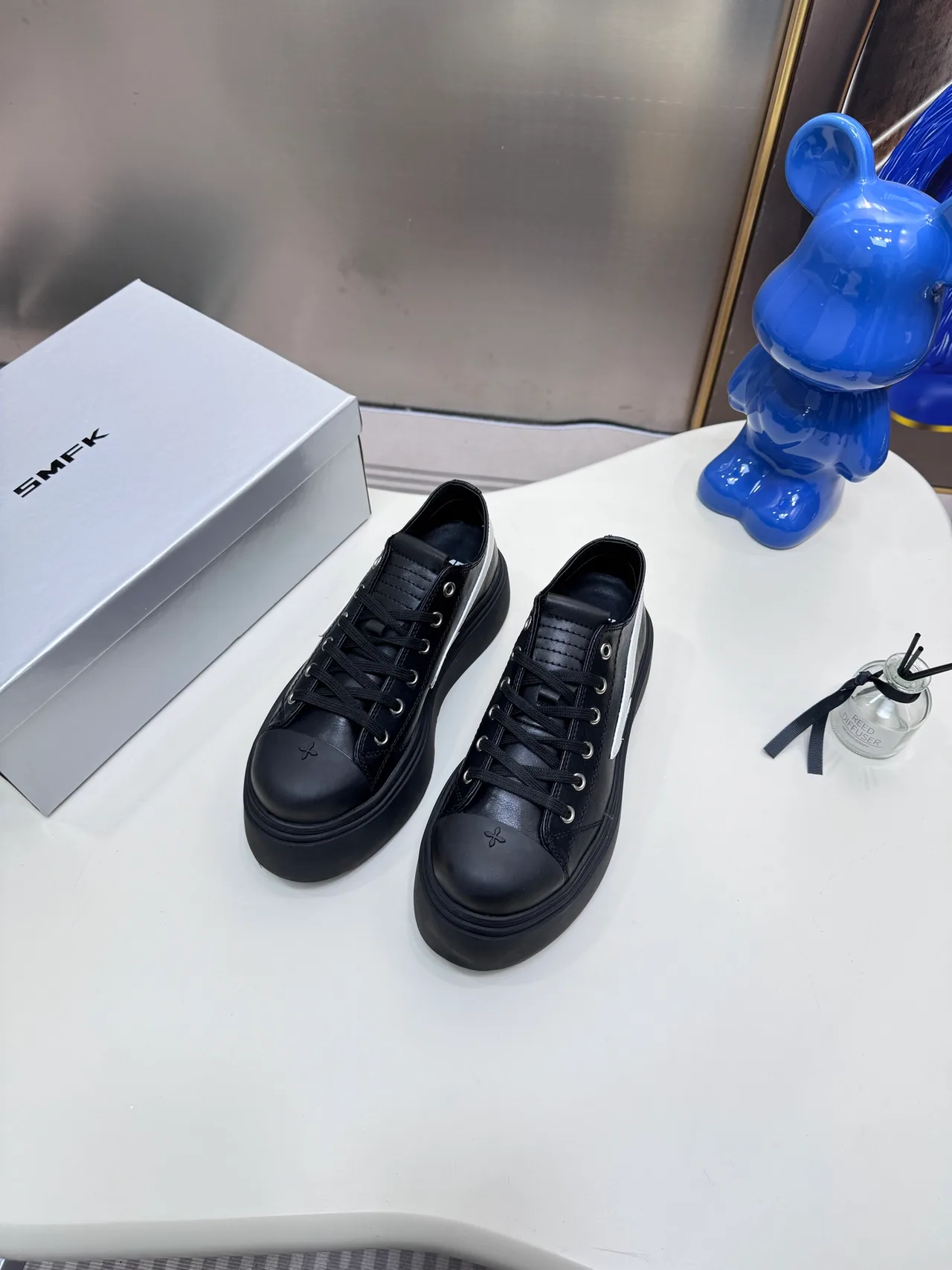 SMFK Cowhide Canvas Striped Lace-Up Platform Derby Shoes in Black · view 2