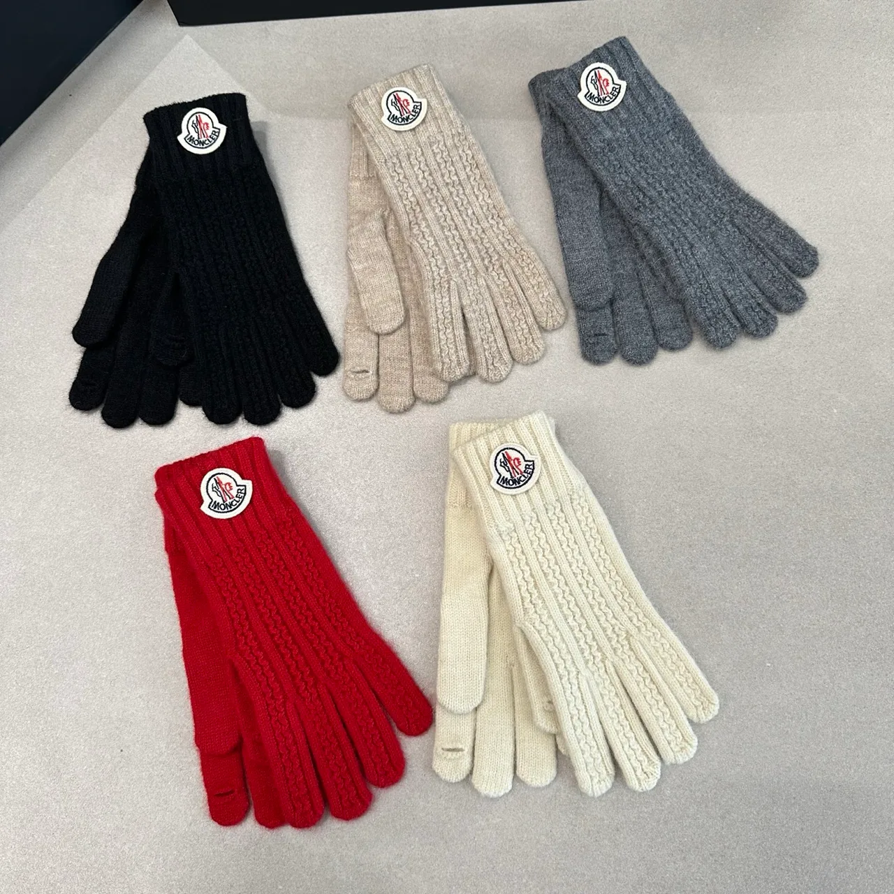 Moncler Hat, Scarf and Gloves Set in Red & Black & White & Grey & Beige · view 6