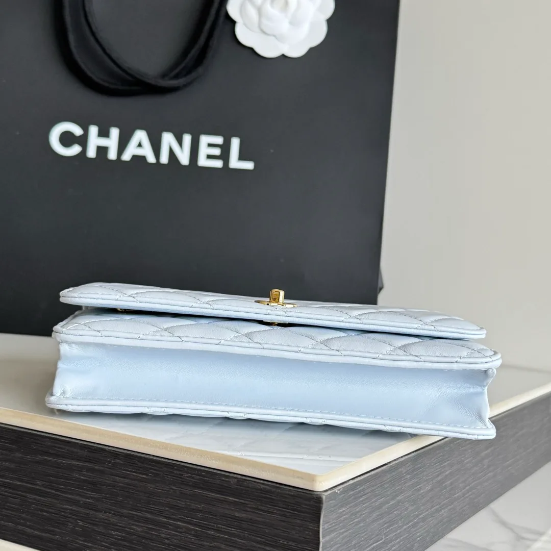Chanel Calfskin Quilted Chain Wallet in Blue · view 5