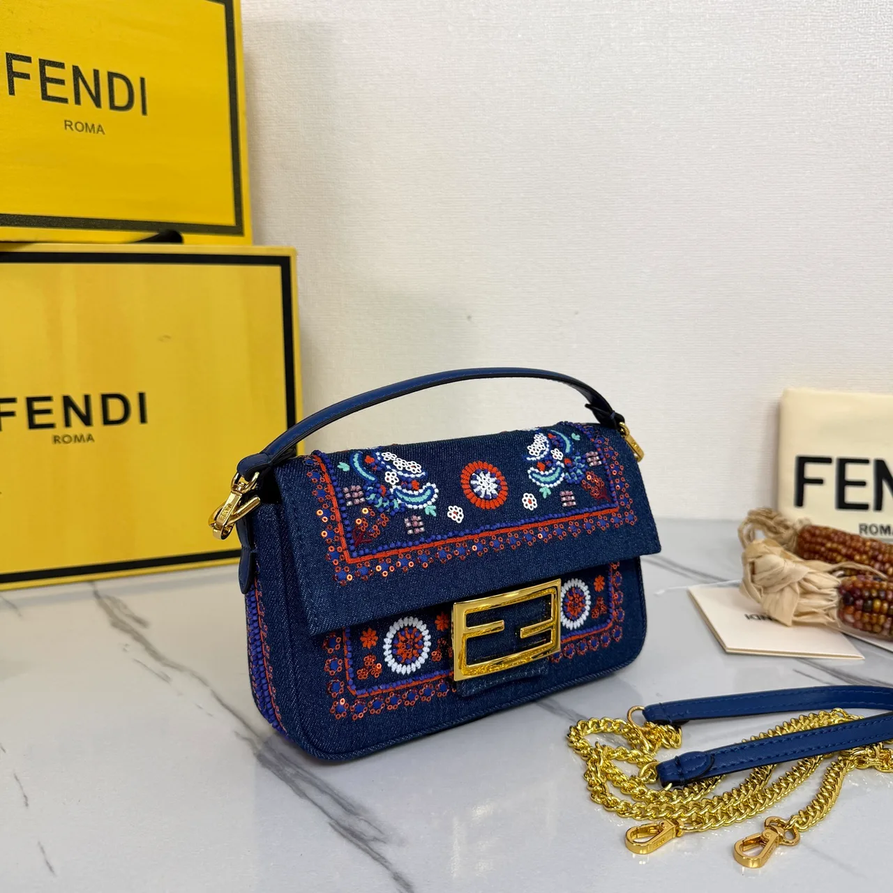 Fendi Embroidered Crossbody Bag in Blue · view 2