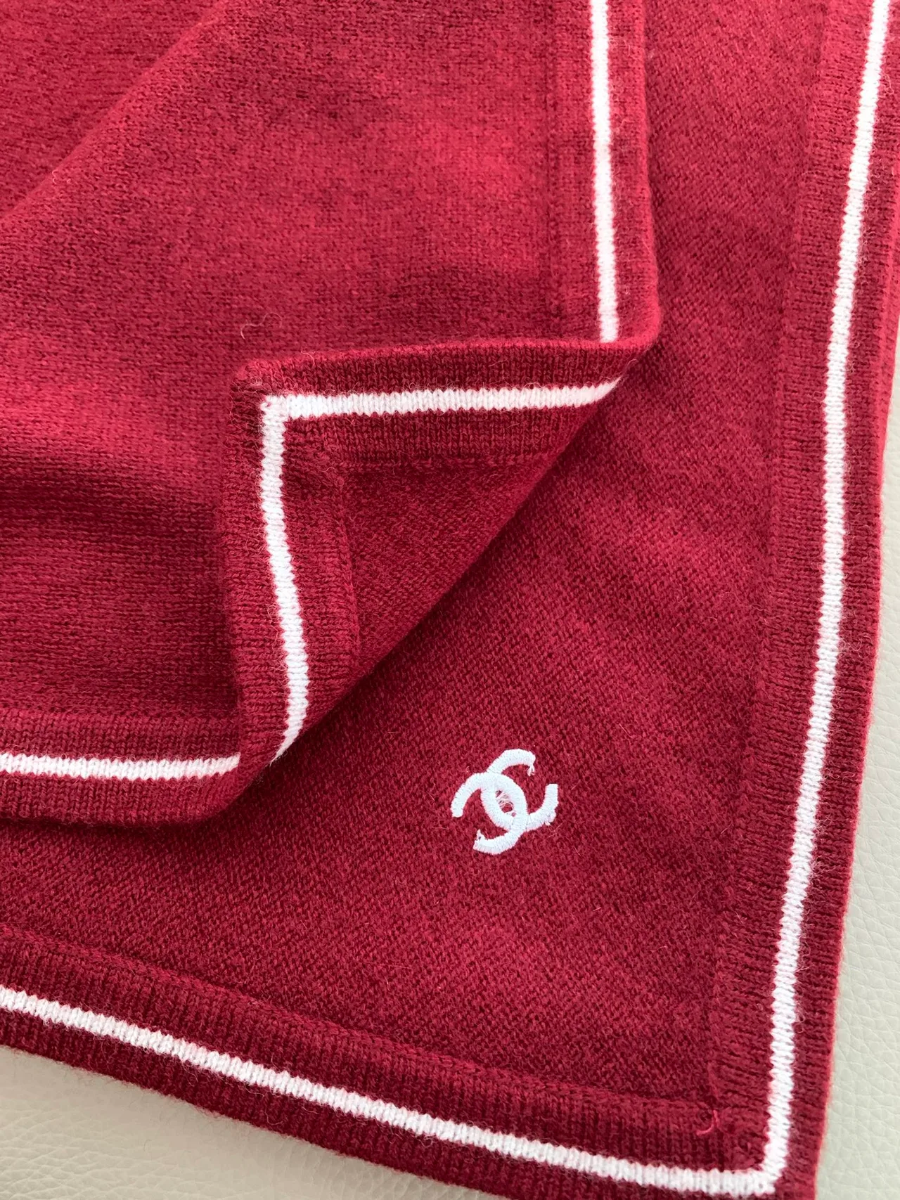 Chanel Square Scarf in Burgundy & Black · view 7