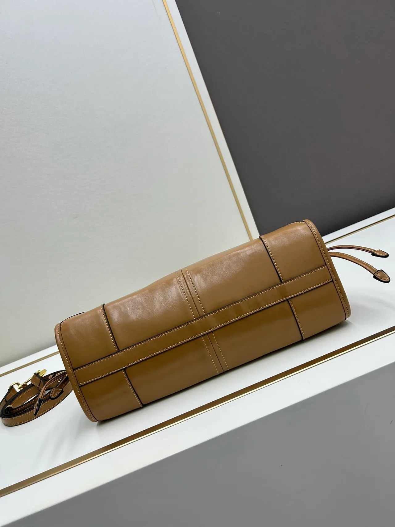 Prada Smooth Top-Handle Bag in Tan · view 4