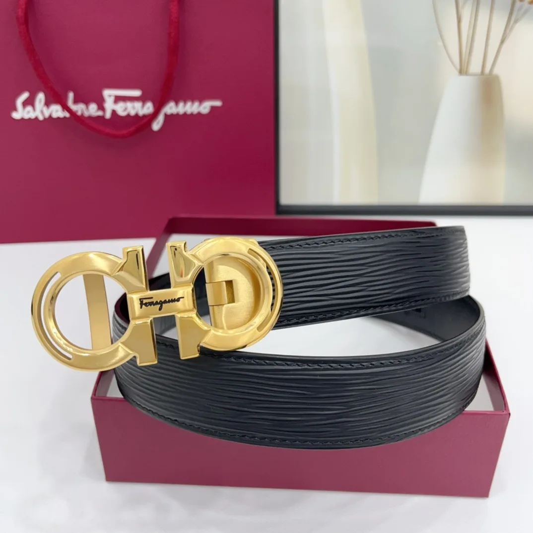 Ferragamo Calfskin Belt in Black · view 3