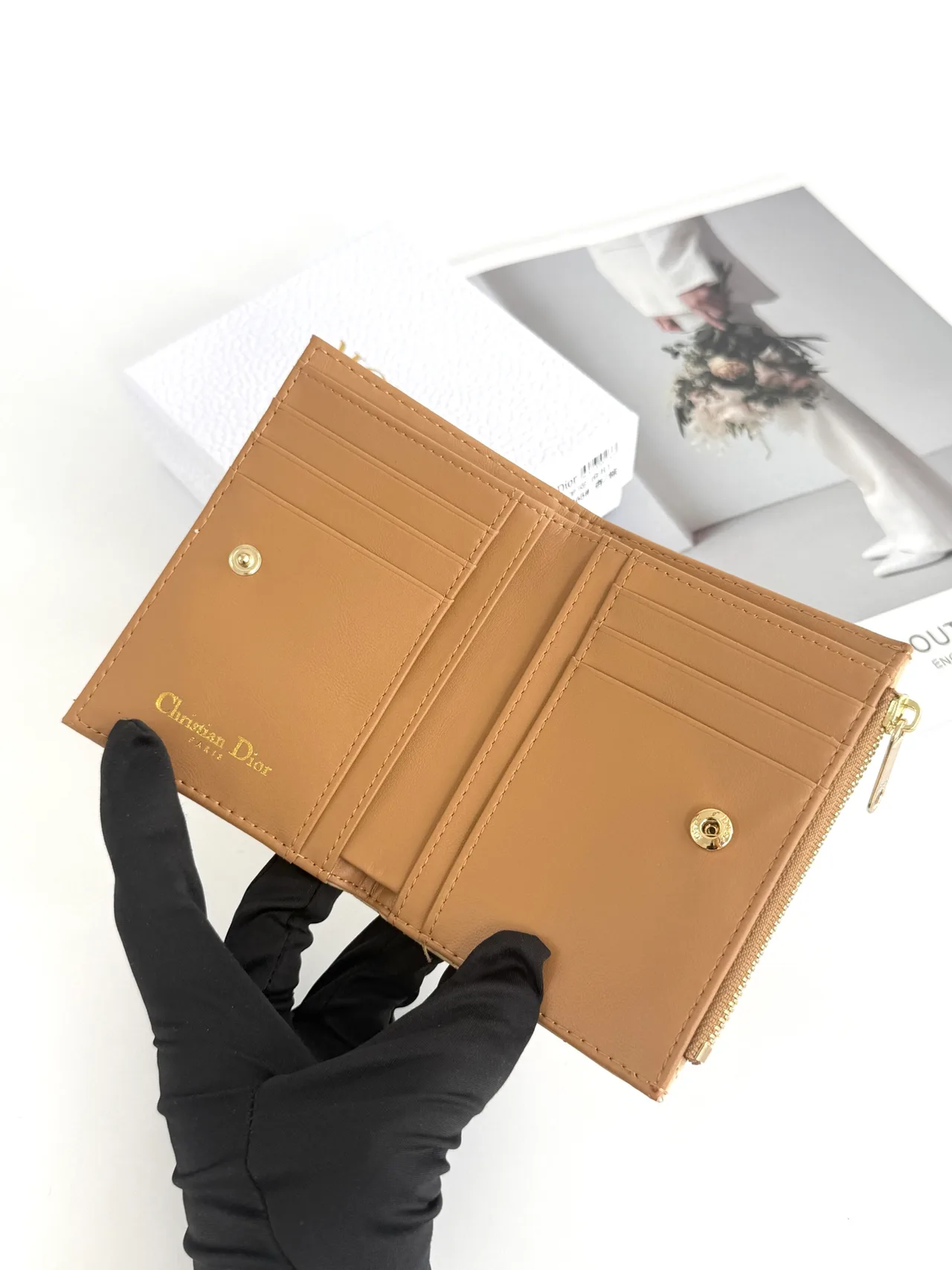 Dior Lambskin Quilted Wallet in Beige · view 5