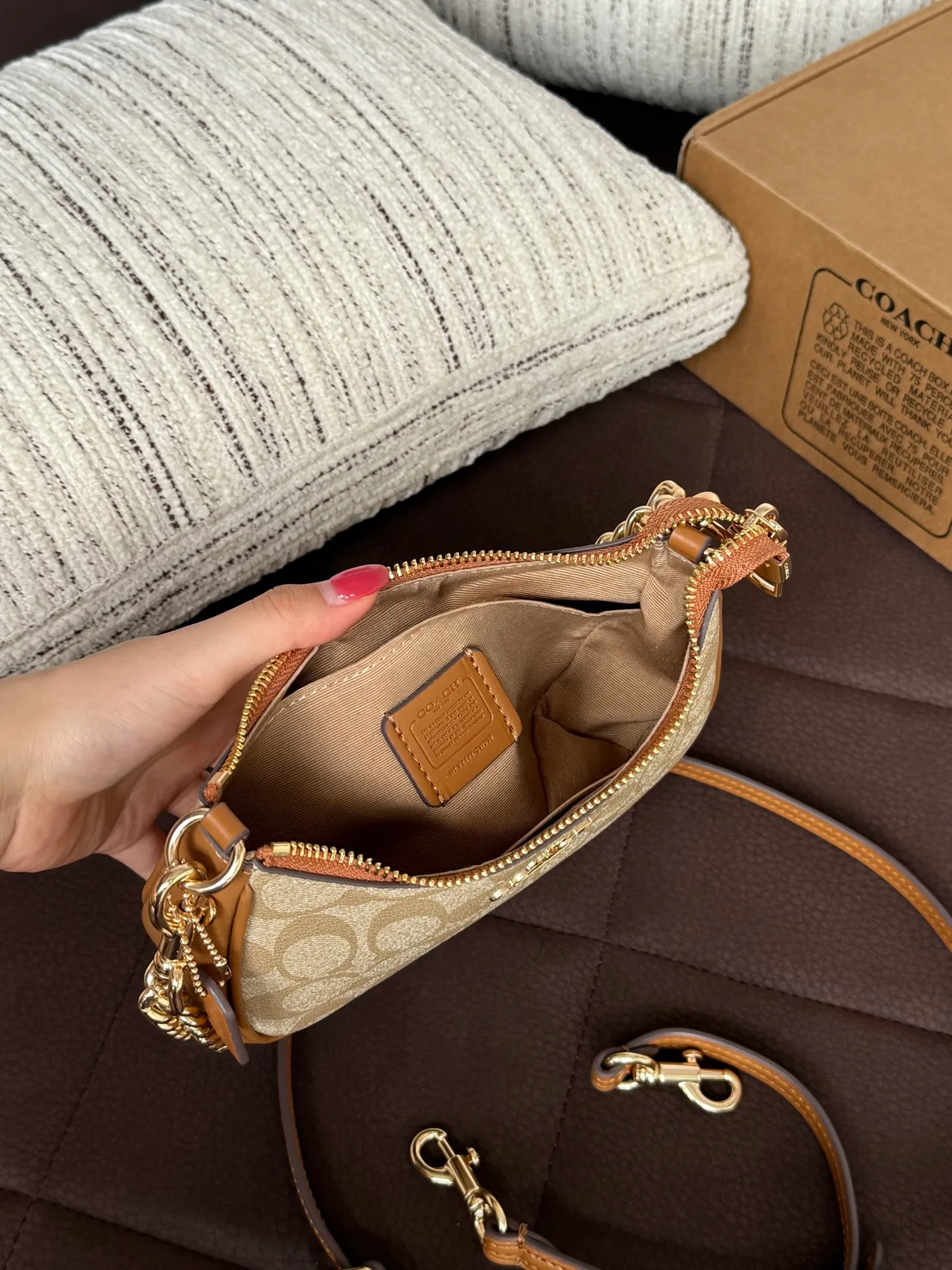 Coach Smooth Crescent Shoulder Bag in Beige · view 8