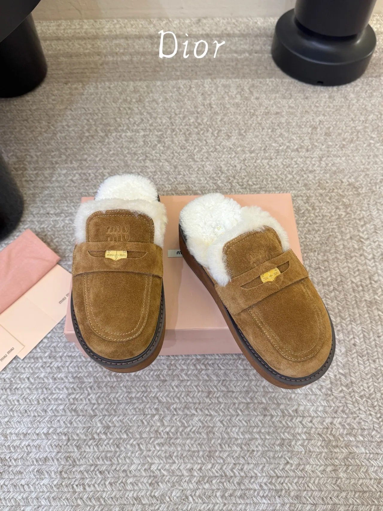 Dior Suede Suede-Look Round-Toe Lined Loafer Mules in Brown · view 3