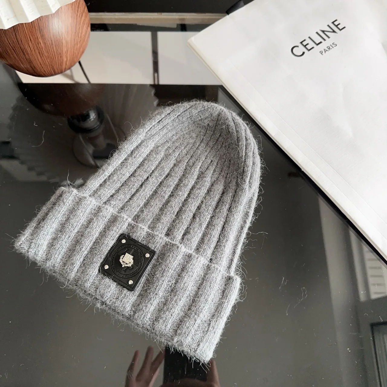 Celine Beanie in Grey & White & Black & Pink · view 3