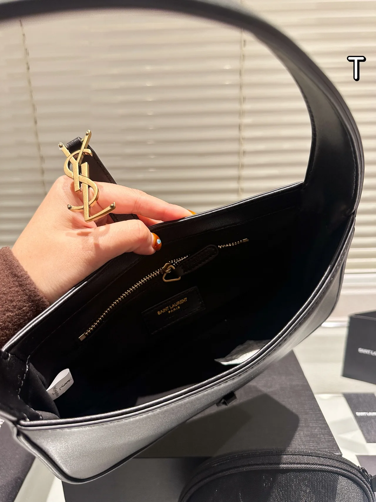 Saint Laurent Calfskin Shoulder Bag in Black · view 9