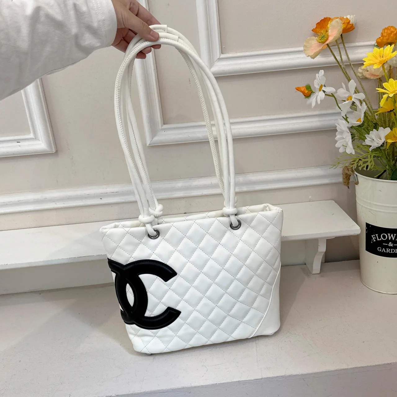 Chanel Quilted CC Tote in Black & White & Pink & Beige · view 2