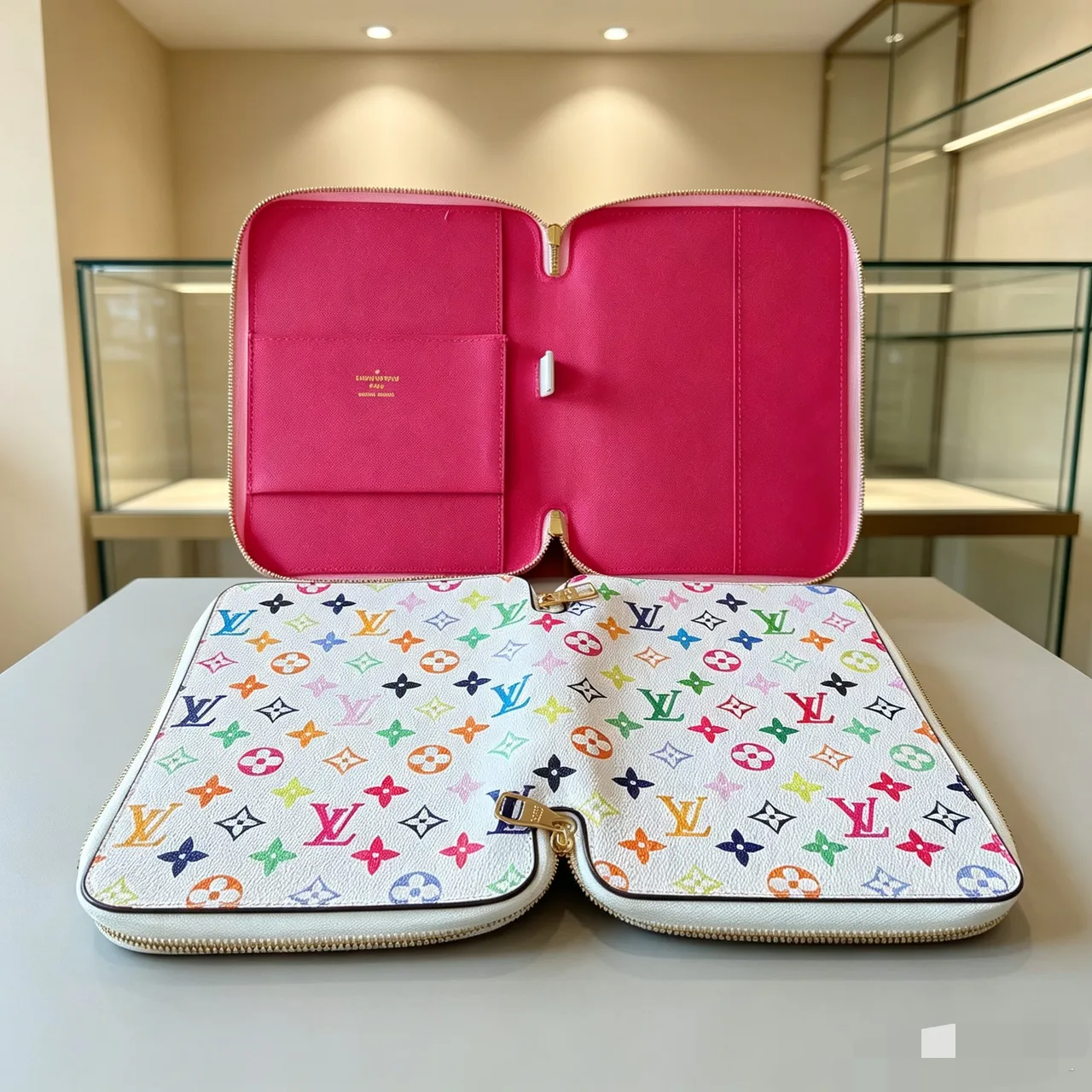 Louis Vuitton Zip Organizer in Brown & White & Grey & Pink · view 3