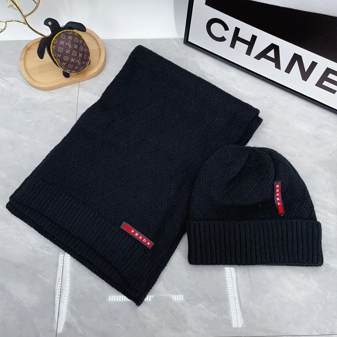 Prada Ribbed Beanie and Scarf Set in Black · view 2