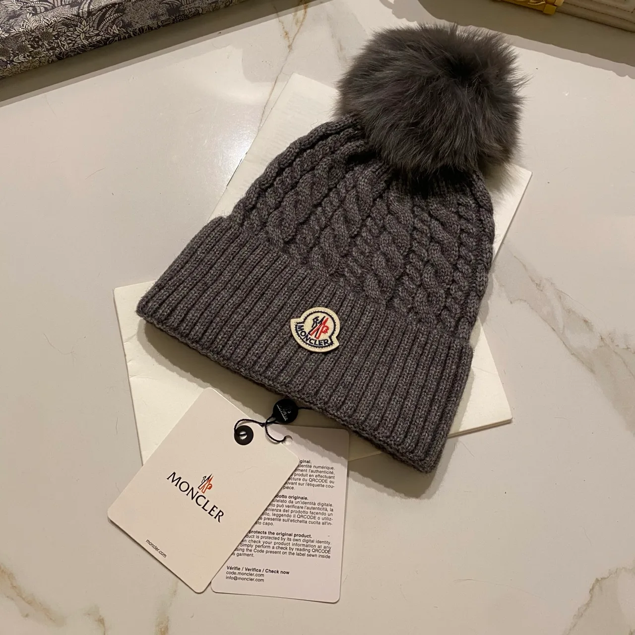 Moncler Pom-Pom Beanie in Black & White & Cream & Tan & Grey & Burgundy & Brown · view 5