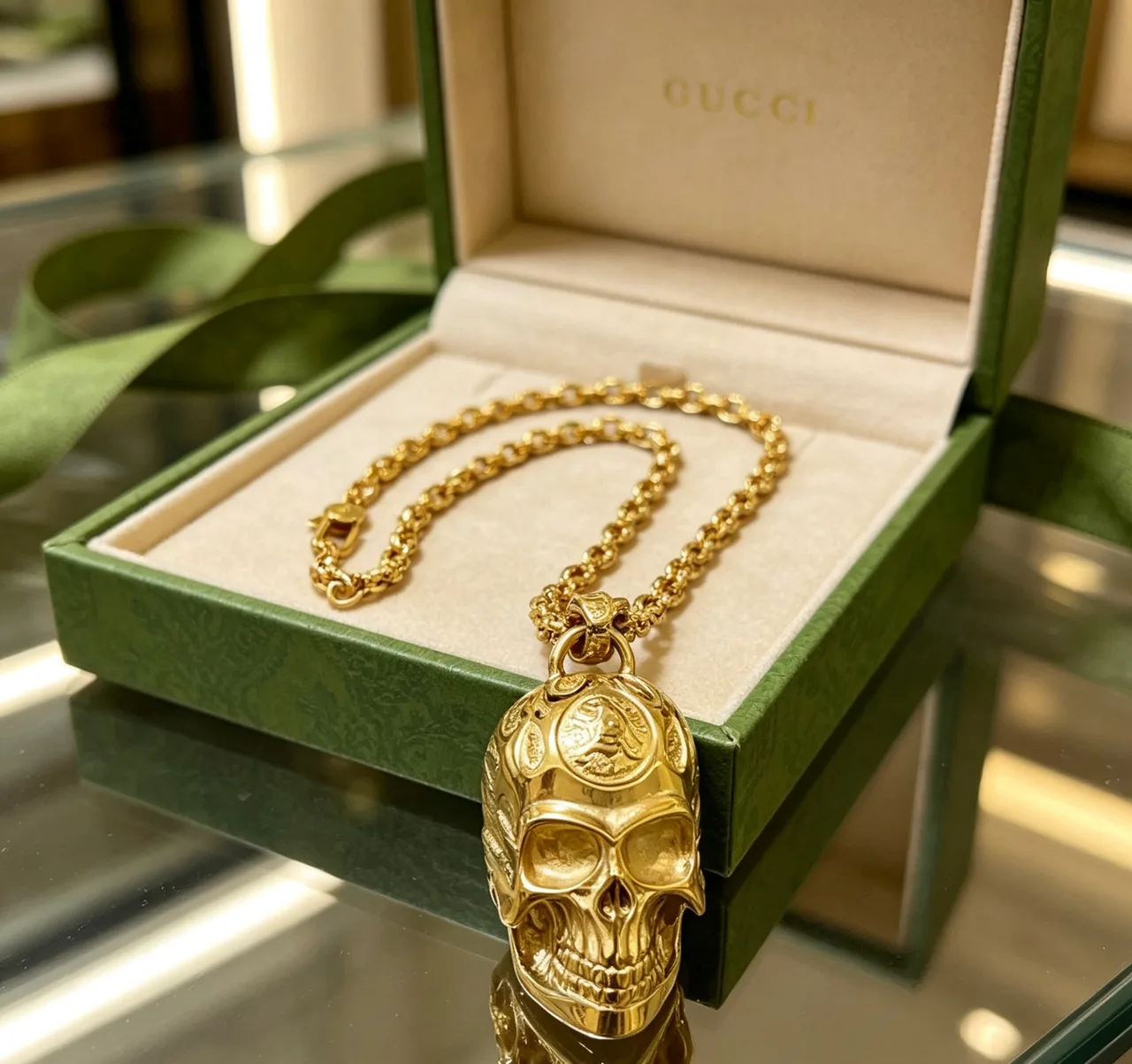 Gucci Glossy Skull Pendant Necklace in Gold · view 8