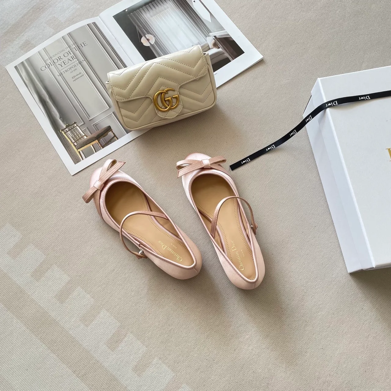 Dior Leather Quilted Bow Mary Jane Flats in Pink · view 5