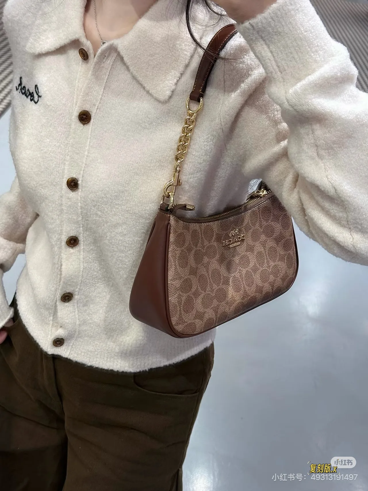 Coach Teri Shoulder Bag in Beige / Brown / Black · view 6