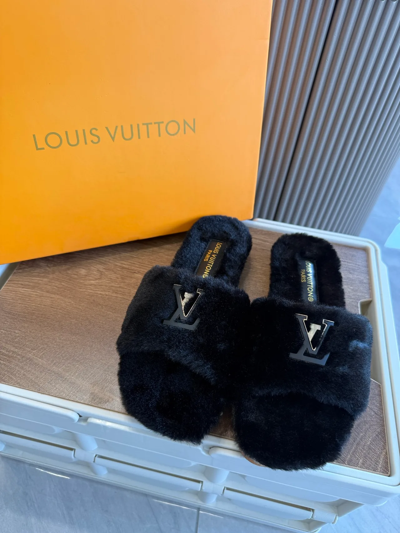 Louis Vuitton Mules in Black / White / Purple · view 1