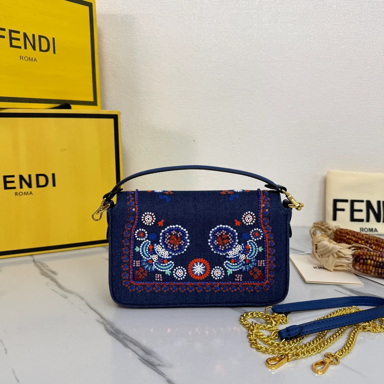 Fendi Embroidered Crossbody Bag in Blue · view 3