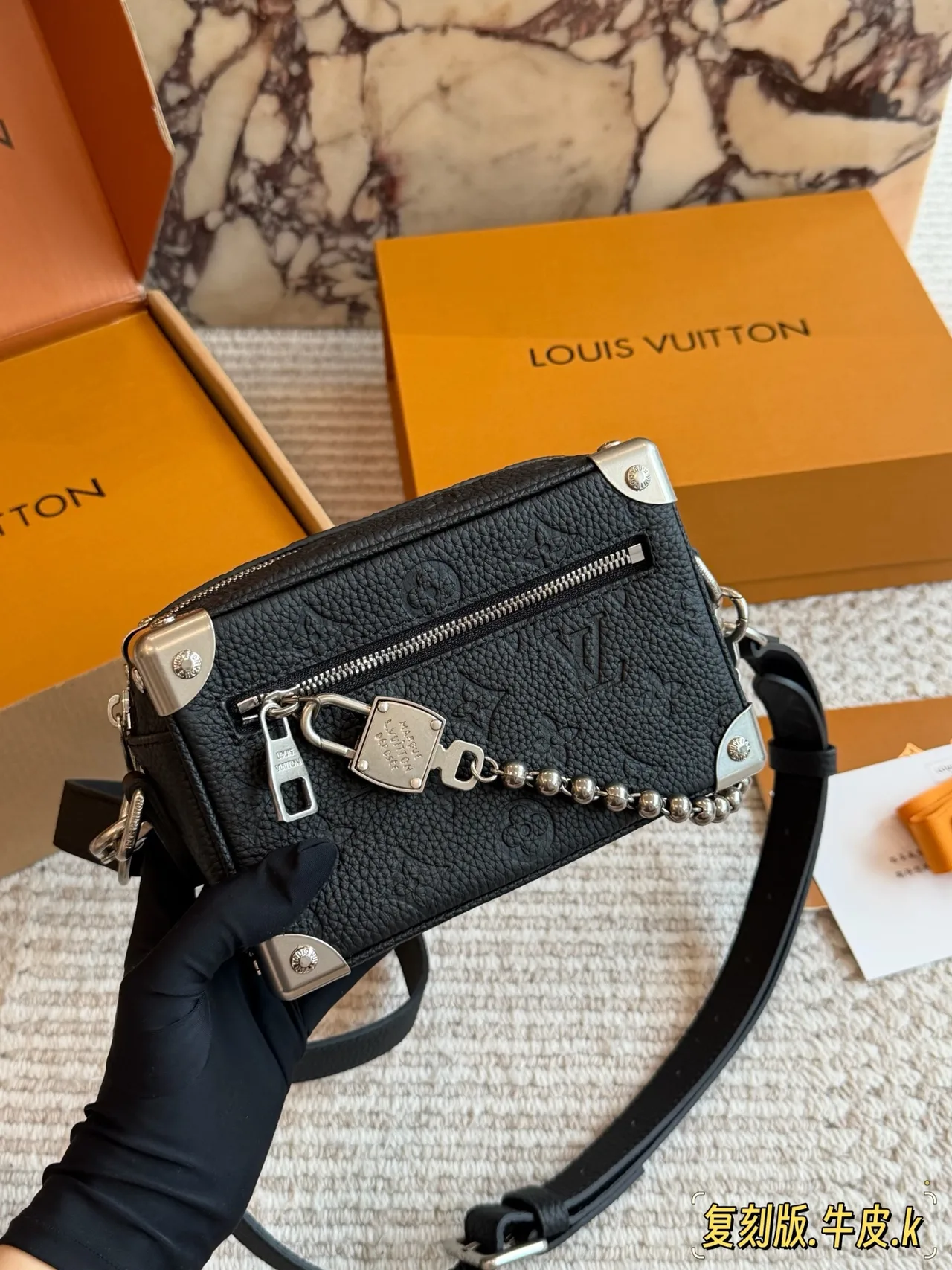 Louis Vuitton Cowhide Trunk Shoulder Bag in Black · view 8