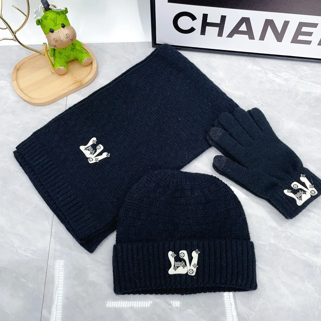 Louis Vuitton Wool Hat Scarf and Gloves Set in Black · view 1