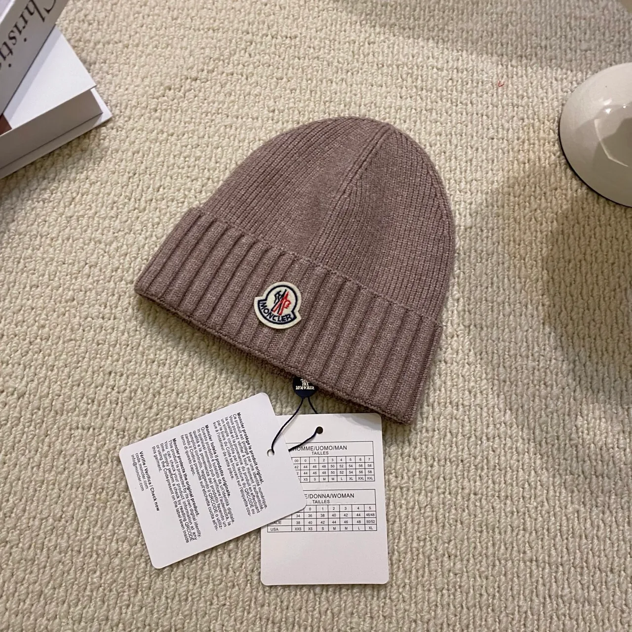 Moncler Rib-knit logo beanie in Black & Beige & Brown & Green & Blue & Grey · view 2