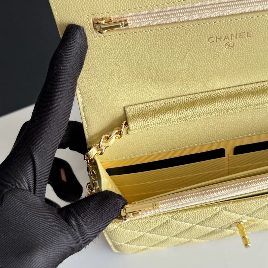 Chanel Calfskin Quilted Clutch in Yellow · view 8