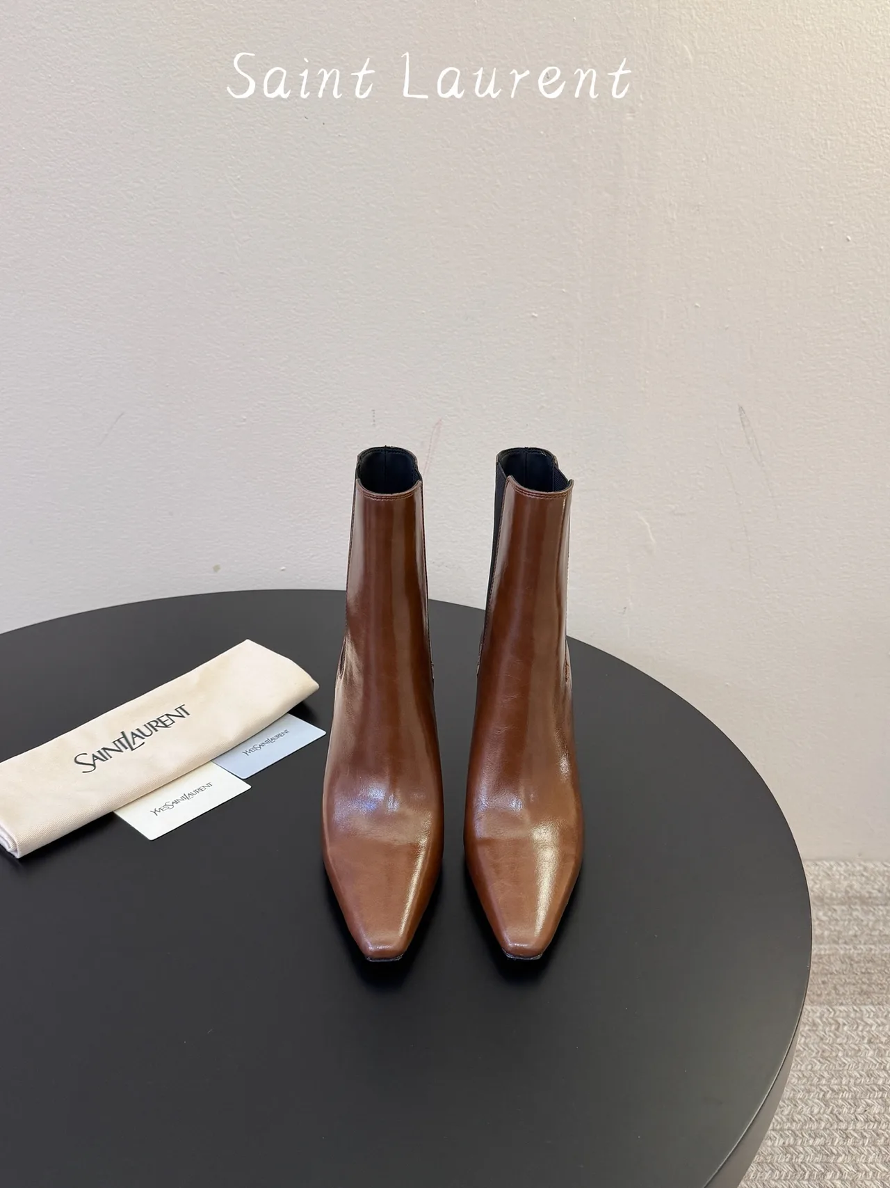 Saint Laurent Cowhide Sheepskin Chelsea Ankle Boots in Brown · view 1
