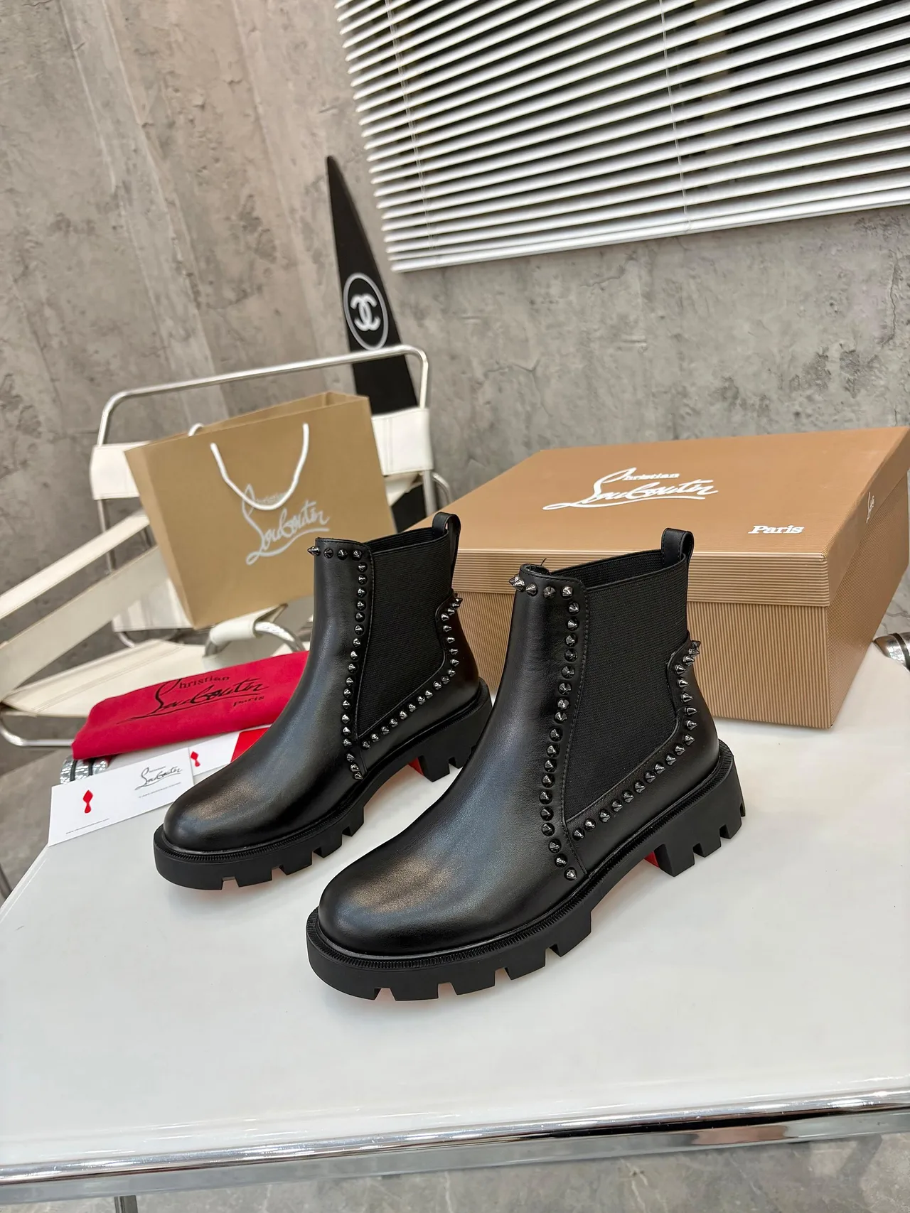 Christian Louboutin Buckle Chelsea Boots in Black & Brown · view 6