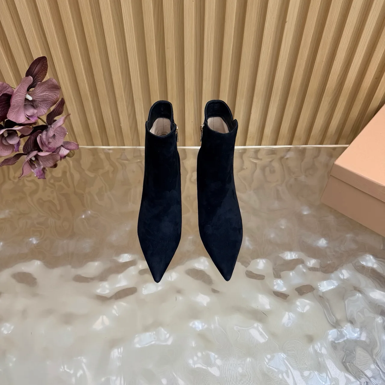 Gucci Suede-Look Pointed-Toe Ankle Boots in Black · view 4