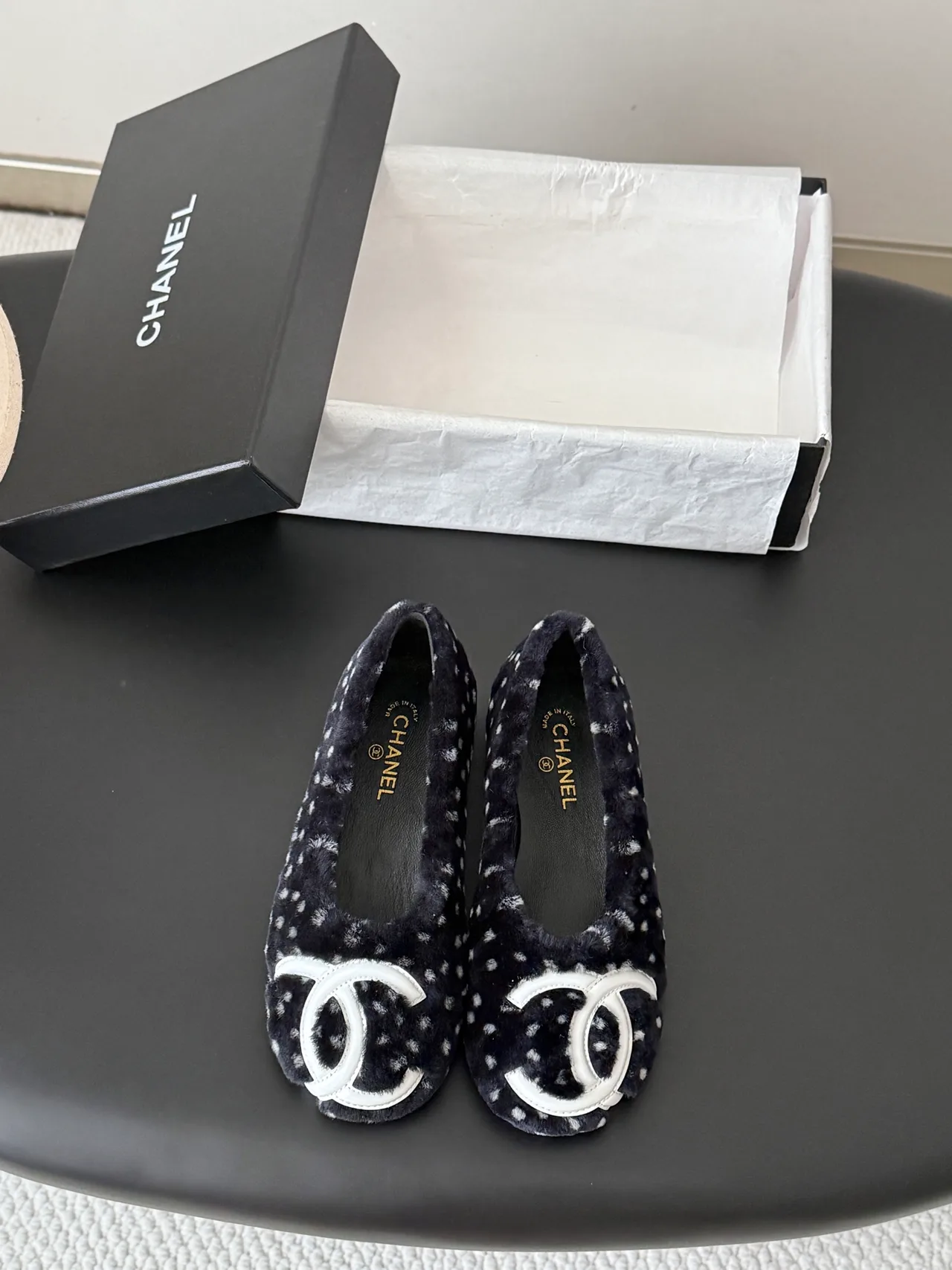 Chanel Wool Flats in Black · view 1
