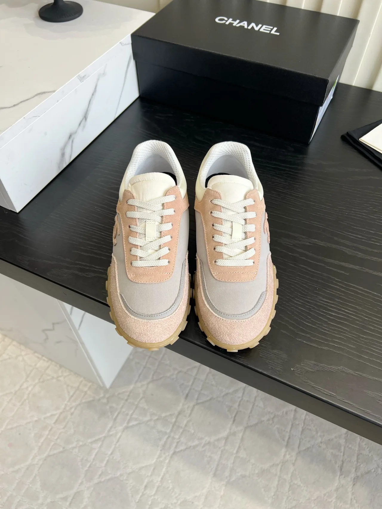 Chanel Suede Denim Sneakers in Pink · view 1