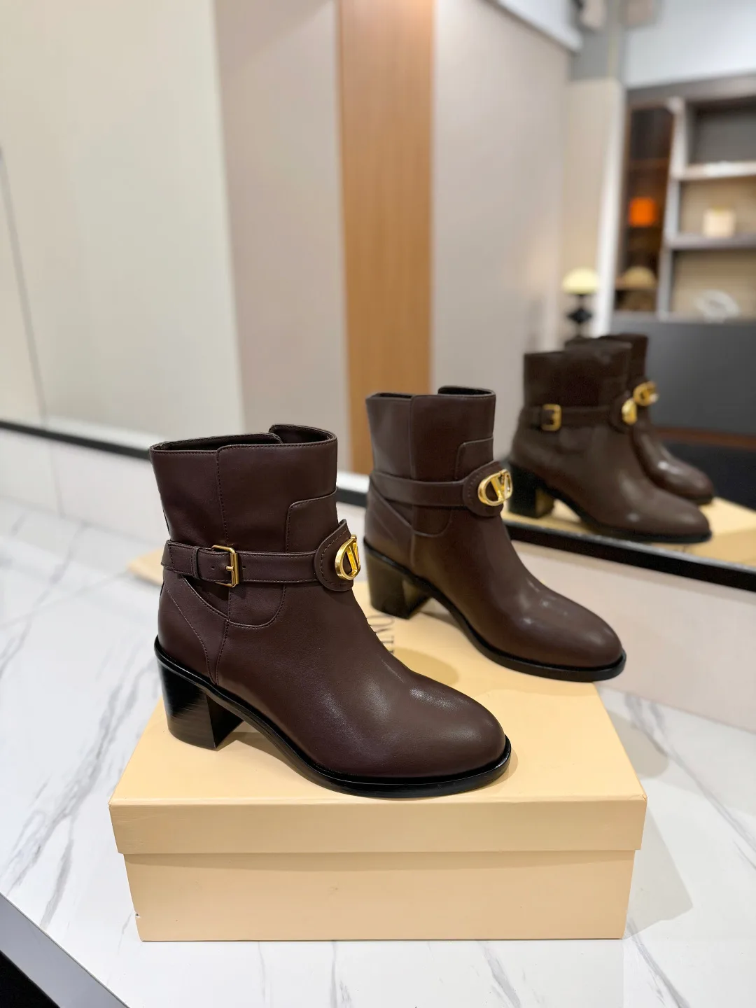 Valentino Calfskin Ankle Boots in Brown · view 1